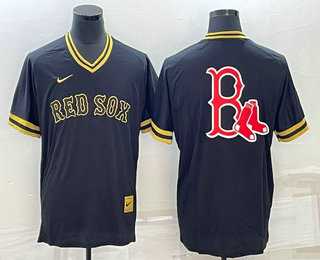 Mens Boston Red Sox Big Logo Black Gold Nike Cooperstown Legend V Neck Jersey->boston red sox->MLB Jersey